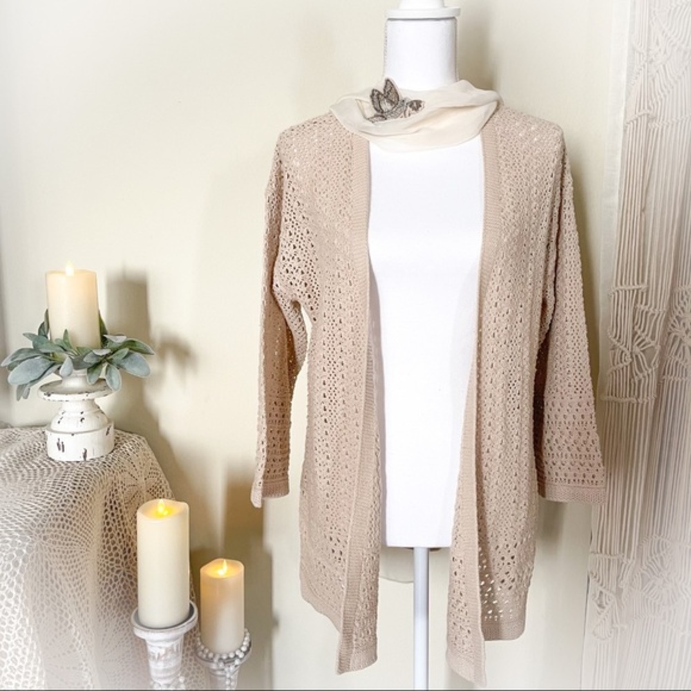 NWT Andrea Jovine Cream Beige Crochet Jacket - Picture 1 of 11